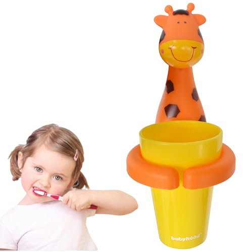 Zahnbecherhalter für Kinder, Cartoon Tiere Zahnputzbecher mit Zahnbürstenhalter, Niedliche Kinderzahnbürstenhalter Zahnbürstenbecher Ohne Bohren, Saugnapfwand -Hängeorganisator (Giraffe)