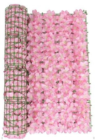 Künstlicher Zaun, Blätter, Balkonschutz, Gartenzaun, Simulationspflanze, Kirschbaum, Geländer, Dekoration (Rosa, 50 x 3 m)