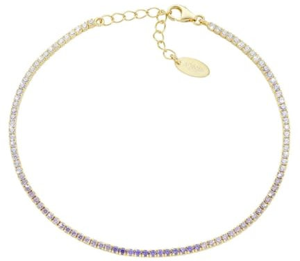 Amen Bracciale Unisex Collezione Tennis Mania. Gioiello Realizzato in Argento 925 di Colore Oro e zirconi Multicolor Viola e Bianchi. Lunghezza: 17 + 3 cm. La referenza è BT1DEGVI17
