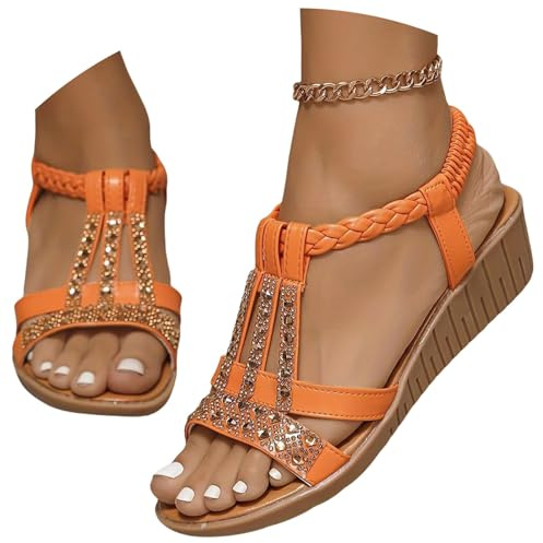 DFSDJEUW prime+deal today Womens Sandals Wide Fit Comfortable Slip on Wedge Shoes Casual Open Toe Orthopedic Slide Lightweight Summer Cushion Plantar Fasciitis ladies summer sandals size 5 Orange 5