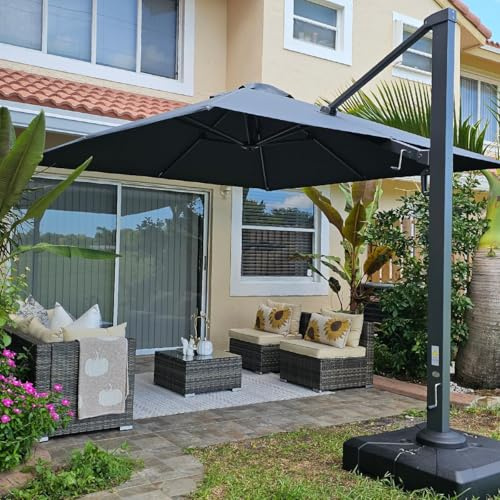 PURPLE LEAF Parasol de Jardin Extérieur 3 x 3 m Aluminium avec Pied, Gris