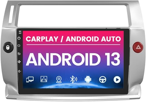 AWESAFE Android 13.0[2GB+64GB] Radio de Coche Citroen C4 2004-2009 con Carplay Inalámbrico/Android Auto,9 Pulgadas con Pantalla Táctil con Bluetooth/WiFi/GPS/DSP/RDS/FM,Apoyo Mandos del Volante