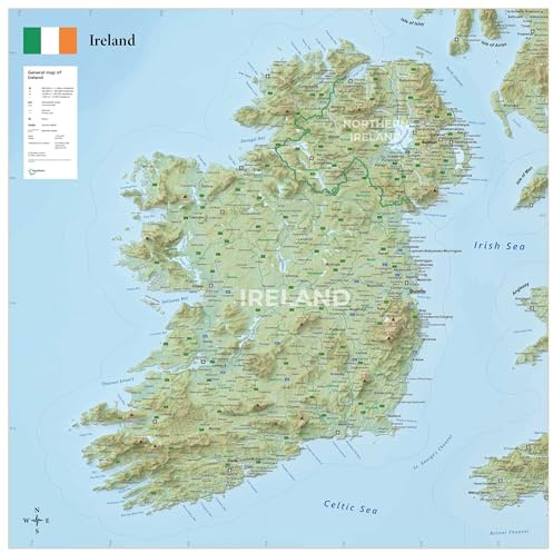 GeoMetro XL Irland Karte physisch/politisch mit beidseitiger Laminierung (90 x 90 cm), beschreibbar, inkl. Counties und Autobahnen