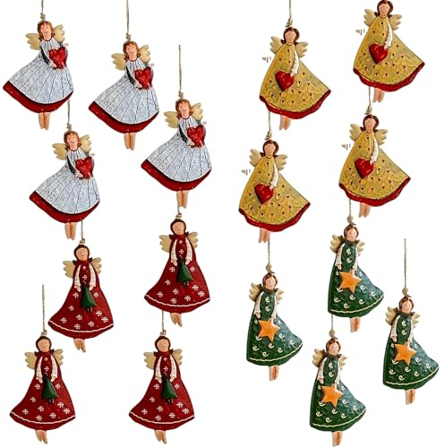 WhaleO 16 Stück Christbaumschmuck Engel Anhänger Weihnachten Glücksbringer Silvester Weihnachtsengel Weihnachtsanhänger Weihnachtsbaumschmuck Holz Christbaumanhänger Silvester Geschenke