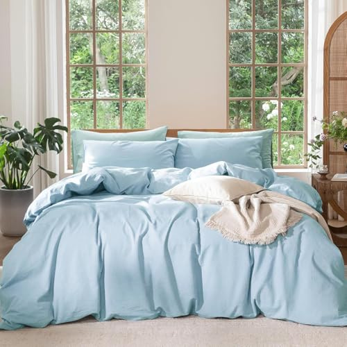 Boqingzhu Bettwäsche 220×240 cm Baumwolle 3tlg. - Himmelblau | 100% Baumwolle Bettwäsche-Sets mit Reißverschluss, OEKO-TEX Zert, Sicher, Weich, Atmungsaktiv, Blau Hellblau