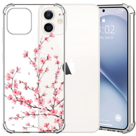 ChoosEU Transparent Hülle für iPhone 12/12 Pro, Rosa Sakura | Weich TPU Silikon, Handyhülle mit Blume Muster Motiv für Mädchen, Dünn Case, Stoßfeste Airbag Schutzhülle Durchsichtig Cover