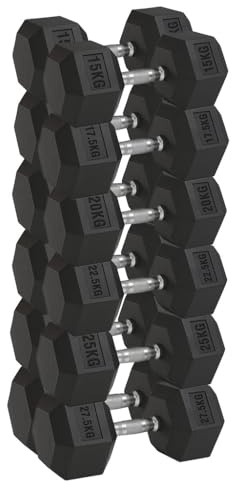 Hex Dumbbells Weight Set 6 Pairs (2.5kg–30kg) | Rubber Encased Cast Iron Dumbbells | Strength Training Equipment for Home Gym, Fitness & Workout (Without Rack-Black, 2(15+17.5+20+22.5+25+27.5)255Kg)