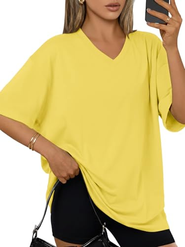 Cuptacc Tshirt Damen V-Ausschnitt Kurzarm Schlitz Oversized Sommer Oberteil | V-Ausschnitt,Oversized,Kurzarm,Seitenschlitzen,Basic,Einfarbig,Sommer,Lässiges,Bequem,Sport,Leicht,Chic,Schlichtes