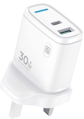 Tech Nest 30W USB-C+USB-A Dual Port Wall Charger, + 1M Super Fast Cable, Compact Charger, Fast Charging for iPhone 17,16,15,14,13, Galaxy S25,S24, Airpods, Tablets, iPad & more (White)
