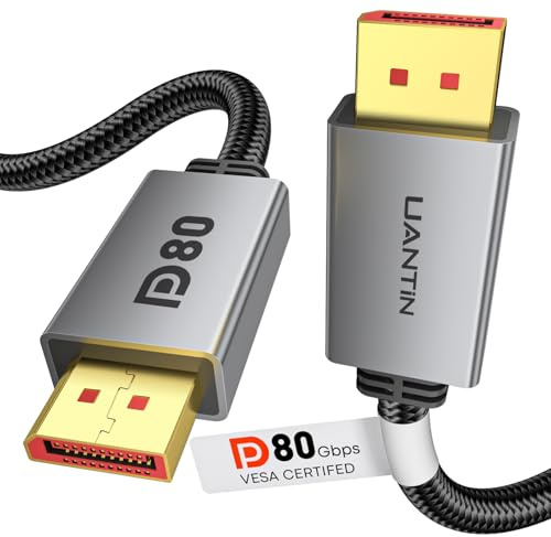 UANTIN 80Gbps DisplayPort 2.1 Cable 6.6FT/2M [VESA Certified] 16K | [DP80 8K@240Hz 4K@540Hz/360Hz/240Hz] Display Port Cord Support HDR HDCP DSC, Gaming Monitor RTX 5090 7900XTX