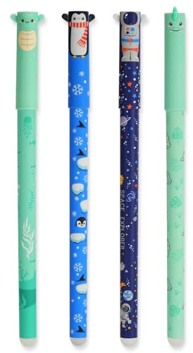 AUAUY 4er Set Radierbare Gelstifte, 0.7MM, Thermoempfindlicher Radiertinte | Radierbar Tintenroller 0.7mm, Verschiedene Tintenfarben Schaftdesigns Ideal als Geschenk zu Einschulung für Schule Bürobedarf