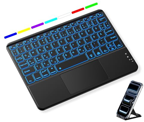 Vobafe Bluetooth Tastatur mit Touchpad, 7-farbiges Backlight iPad Tastatur