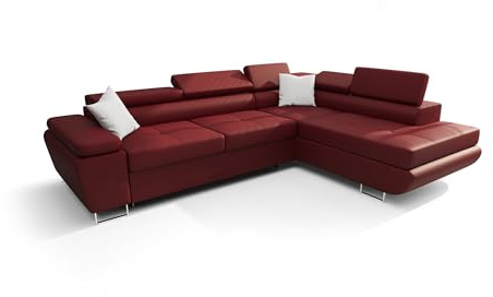 O-Sofa Ecksofa Kongo RBN04, Eckcouch in L-Form mit Schlaffunktion, Farbe: Rot, Kunstleder, Ottomane Rechts