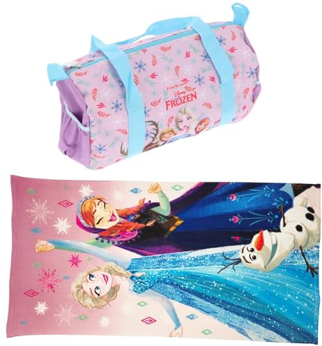 Aymax Disney Die Eiskönigin 2tlg. Kinder Set: Sporttasche (38x18x22 cm) + Badetuch 70x140 cm – Schwimmtasche & Handtuch mit ELSA, Anna & Olaf