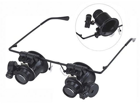 Technology 20 fache Vergrößerung Lupenbrillen Brillenlupe mit 2 x LED Licht Vergrößerungsglas Lupe für Juwelier Uhrmacher und Feinmechanische Reparaturen