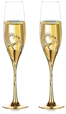 NUPTIO Verres à Champagne Or Mariage: Ensemble de 2 Toasts Verres d'anniversaire Fête Cadeaux Idee Femme Cristal Champagne Flûtes