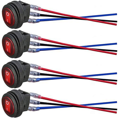 donjon Wippschalter, 12V 20A / 24V 10A wasserdichte LED Rocker Kippschalter (mit 16AWG Draht) SPST On/Off für Auto RV Truck Jeep Off Road Boat Marine(red)