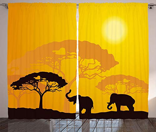 ABAKUHAUS Safari Rustikaler Gardine, Abstrakt Wildlife, Schlafzimmer Kräuselband Vorhang mit Schlaufen und Haken, 280 x 225 cm, Dunkelbraun Gelb