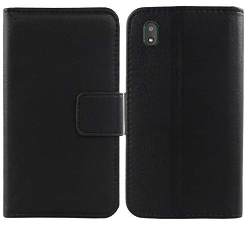 Lankashi Flip Echt Leder Tasche Für Gigaset GS110 6.1 Hülle Lederhülle Handyhülle Handy Tasche Book Brieftasche mit Kartenfächer Schutz Abdeckung Premium Cover Case Etui (Schwarz)