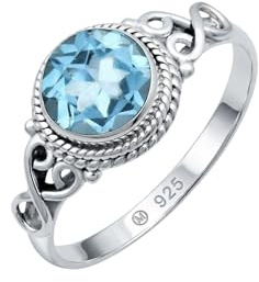 mantraroma Damen Blau Topas Ring 925 Sterling Silber – Facettierter blauer Edelstein Ring Vintage Schmuck