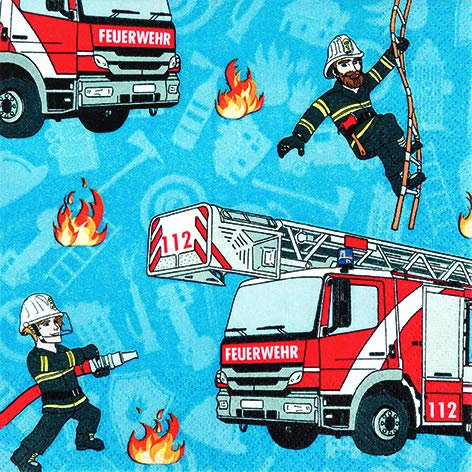 20 Servietten Feuerwehr im Einsatz als Tischdeko für den Kindergeburtstag 33x33cm