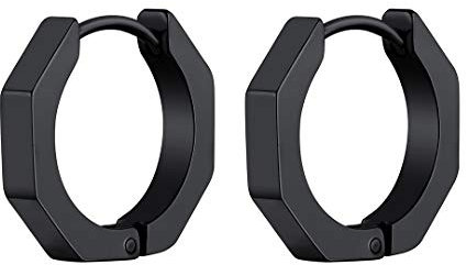 ChainsHouse Männer Achteck Ohrstecker Schwarz Creolen für Herren Ohrringe Edelstahl Kreolen Schwarz Hoop Huggie Männer Punk Ohrhänger Hoop Ohrringe Ohr Piercing Modeschmuck für Hochzeit