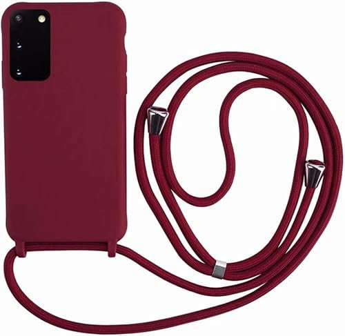 Ququcheng Kompatibel mit Samsung Galaxy S20 Hülle,Handykette Hülle Silikon Seil Necklace Handyhülle mit Kordel Tasche TPU Bumper Schutzhülle für Samsung Galaxy S20-Rot