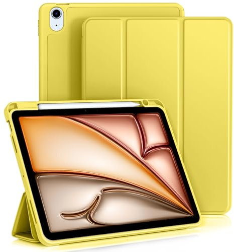 Vobafe Hülle für iPad Air 11 Zoll 2025/2024 M3/M2, iPad Air 5 4 Generation(2022/2020, 10,9 Zoll,5./4.), Flexibler TPU-Rückdecke mit mit Stifthalter, Auto Schlafen/Wachen, Gelb