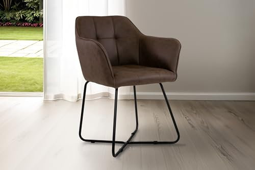 SAM Esszimmerstuhl Kirin, Samtbezug in Wildleder-Optik, Schwarze Metallfüße, Armlehnstuhl im skandinavischen Stil, Polsterstuhl mit Absteppungen