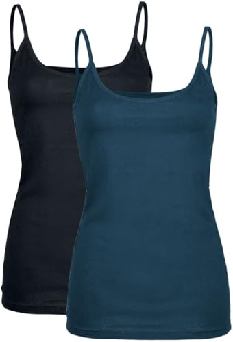 Black Premium by EMP Damen schwarz-Blaue Basic Tops im Doppelpack