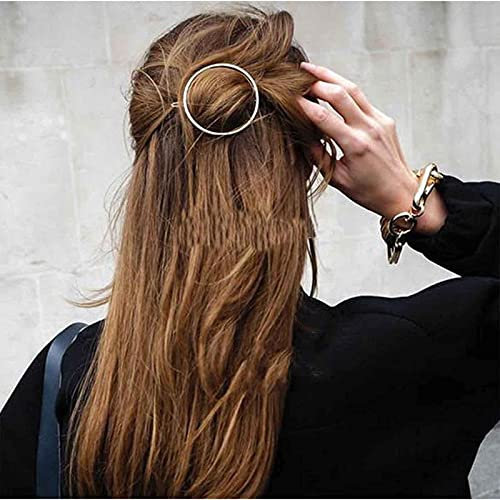 Yheakne Barrette à cheveux circulaire creuse ronde argentée - Épingle à cheveux minimaliste géométrique en métal - Accessoires pour cheveux pour femmes et filles (cercle argenté)