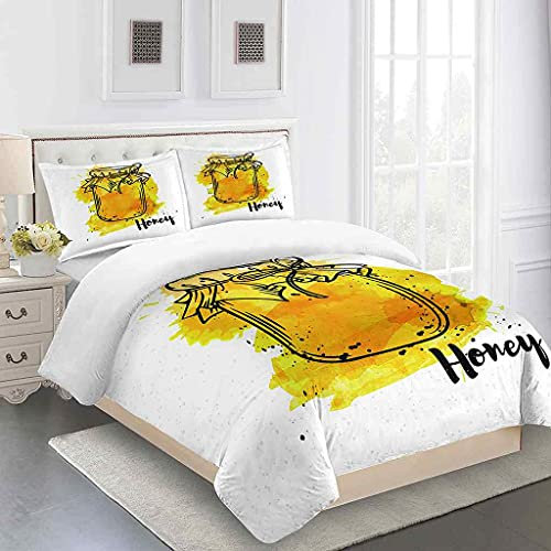 SNDTXE Bedding Duvet Cover Set Super King Size 260x220cm 3Dprinted Yellow Honey Jar Breathable Microfibre Double Bed Quilt Covers For Adult Teens Bedding 3 Pieces With Zipper Closure