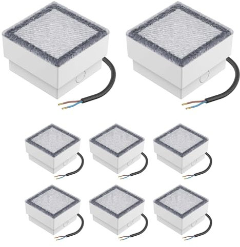 ledscom.de 8 Stück LED Pflasterstein Bodeneinbauleuchte CUS für außen, IP67, eckig, 10 x 10cm, kaltweiß