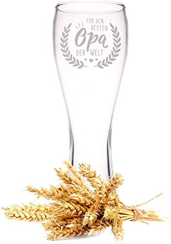 GRAVURZEILE Leonardo Weizenglas mit Gravur - Für den besten Opa der Welt - Geschenk für Opa ideal als Vatertagsgeschenk - 0,5l - Bierglas Weizenbierglas als Geburtstagsgeschenk für Männer