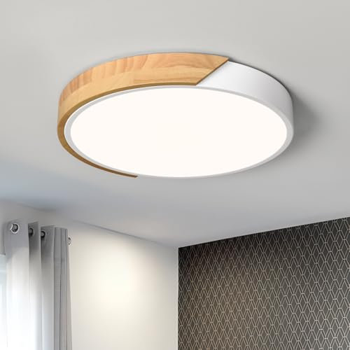 Vikaey Deckenlampe LED, Led Deckenleuchte Moderne Weiß,30cm Lampe Holz Für Wohnzimmer Schlafzimmer Büro Küche Kinderzimmer Flur，24W,4000K