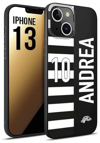 CUSTOMIZZA - Custodia cover nera morbida in tpu compatibile per iPhone 13 personalizzata calcio football nome e numero calciatori bianconera