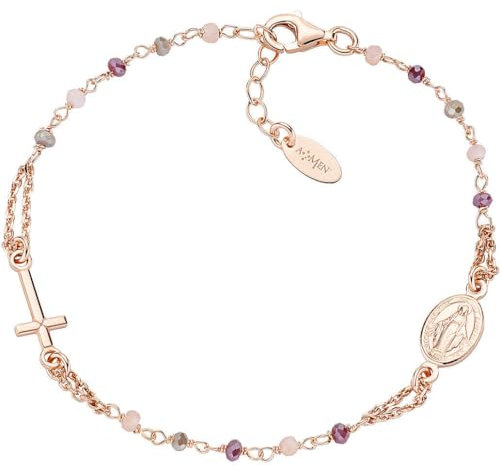 Amen Bracciale da Donna Bracciale Realizzato in Argento 925 rosè e Cristalli Amaranto Rosa e Tortora. Lunghezza Bracciale: 18 cm + 2 cm di allungo. La referenza è bro10rarto3