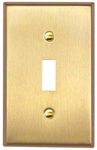 Rio Salto BRASS Signature Collection Brushed Brass Gold Metal Outlet Cover, Decorative Light Switch Cover Plate Wall Plate, Premium, Toggle Flip Switch 1-Gang, 2.75 X 4.50 Standard Size