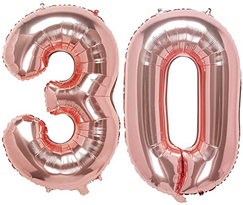 WOIRROIP Foil Palloncini Numeri 30 Oro Rosa, 100 CM Gigante Numero Palloncino 30 Compleanno Deco Donne,Grande Pallone Numero 30 Gigante Elio Foil 30,Decorazioni Festa Compleanno