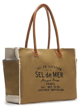 Lamyba Sel De Mer Canvas Handtasche Upcycled Canvas Leder Tote Bag, braun, Small