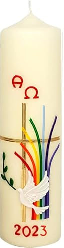 Kopschitz Kerzen Osterkerze Kreuz, Regenbogen, Taube, A und O, Jahreszahl 270 x Ø 70 mm
