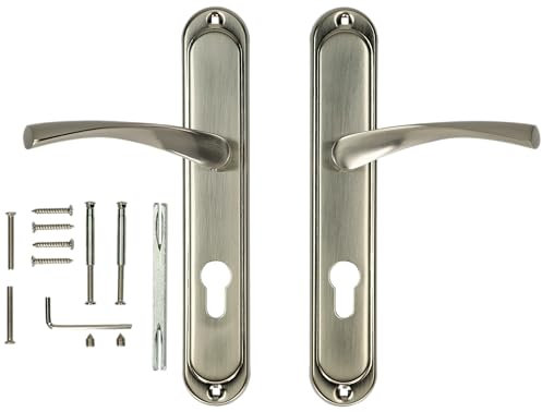 MonJar Türgriff Langschild Türbeschlag Drückergarnitur Türklinke Satin (PZ-Profilzylinder)-72mm