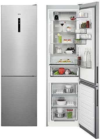 AEG RCB836C5MX Frigorifico Combi, 2,01 m, Puerta Plana, Twintech No Frost, Cooling 360° MultiFlow, Cajón ExtraChill, Display LED Táctil, Inox Antihuellas, Clase C