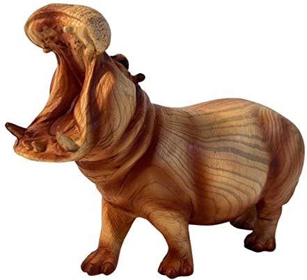 Fearsome HipPOTOMOUS in Holz-Effekt, Kunstharz, Ornamente für das Zuhause, Wohnaccessoires, Nilpferd-Liebhaber, Geschenk zum Geburtstag, Freundschaft, Wildtier, Tierliebhaber, Nilpferd-Statue