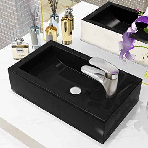 WIFESE Lavandino con Foro Rubinetto Rettangolare Ceramica Lavatoio Ceramica Lavandino Bagno Da Appoggio Lavabo Bagno Lavabo Lavanderia Lavabo Da Esterno Lavabo Da Appoggio 46x25,5x12 cm