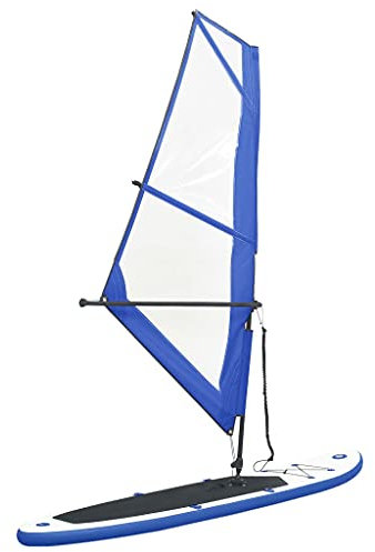 Aufblasbares Stand Up Paddleboard mit Segel Set Blau und Weiß, Einzelteilfarbe: Blau und Weiß