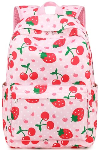 Sac à dos pour enfants préscolaires garçons filles maternelle sac à livres 38,1 cm sac d'école de voyage pour enfant de 3 à 8 ans, Fraise cerise rose, 15*11*5.5 inches, Mignon
