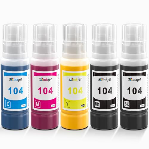 Osinkjet Tinte 104 4-Colour Multipack, Druckerpatronen 104 Set Kompatibel für Epson Ecotank ET-2870 ET-2810 ET-2820 ET-2875 ET-2861 ET-2811 ET-4800 ET-2720 ET-2826 ET-2864(Schwarz, C, M, Gelb)