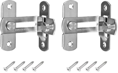 2 Pcs 90 Degree Flip Sliding Barn Door Lock Securit Stainless Steel Door Bolt Lock Heavy Duty Versatile Angle Installation Door Lock with Screws for Bathroom Garage Garden Window