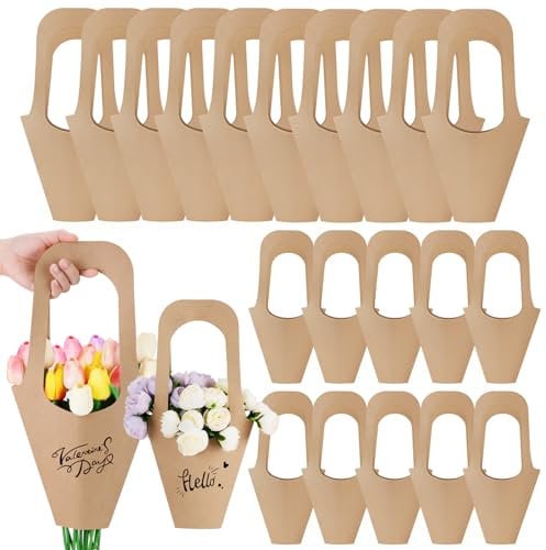 RETON 20 Pcs Kraft Paper Cone Flower Bags - Brown Wrapping Bags for Bouquets, Creative Wedding Decor (2 Sizes)